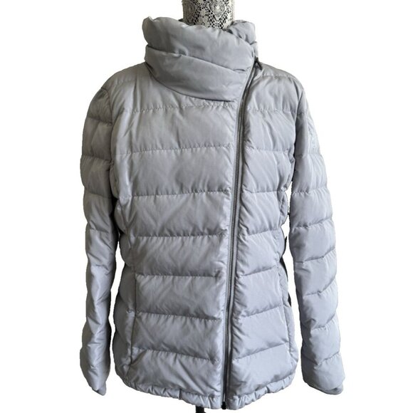 DKNY Women Sport Asymmetrical Zip Packable Down Puffer Coat, Grey, Size XL - Picture 1 of 16